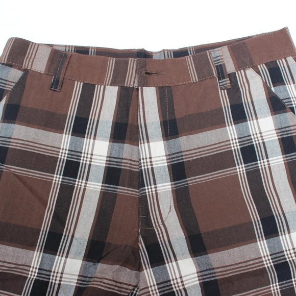 NWOT TEEN BOYS BURNSIDE SHORTS SIZE 18 BROWN PLAID 32" WAIST 11-3/4" INSEAM - Picture 4 of 6